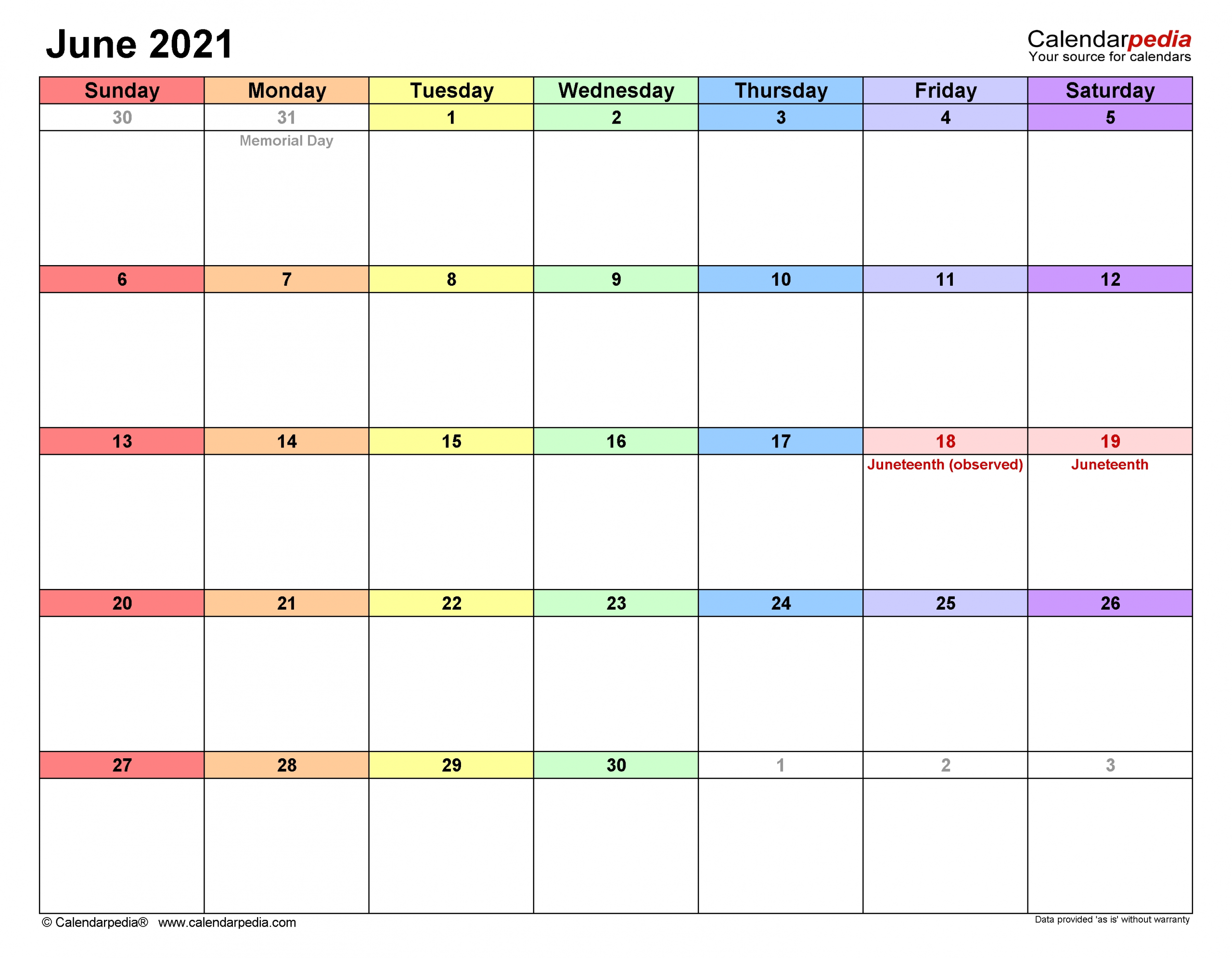 June 2021 Calendar | Templates For Word, Excel And Pdf