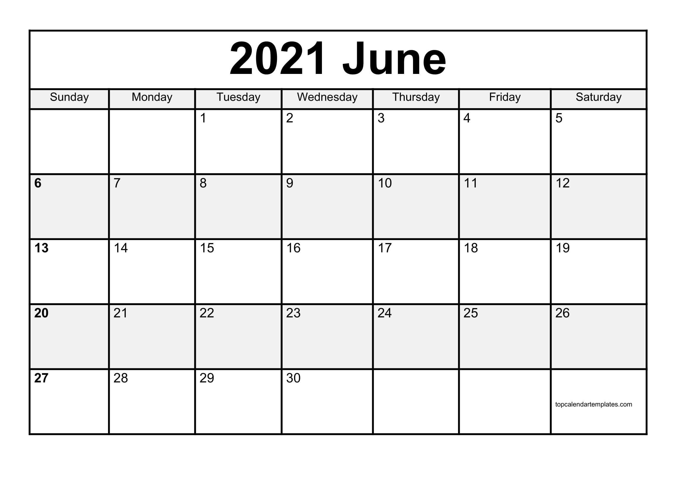 June 2021 Printable Calendar In Pdf, Word, Excel