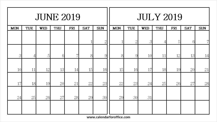 June July 2019 Calendar Monday Start | 2019 Calendar, June