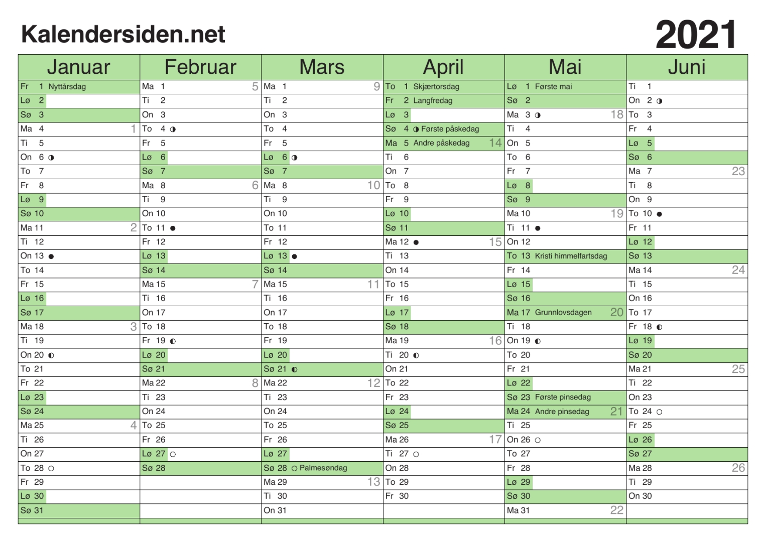 Kalender 2021, 2022,  | Kalendersiden