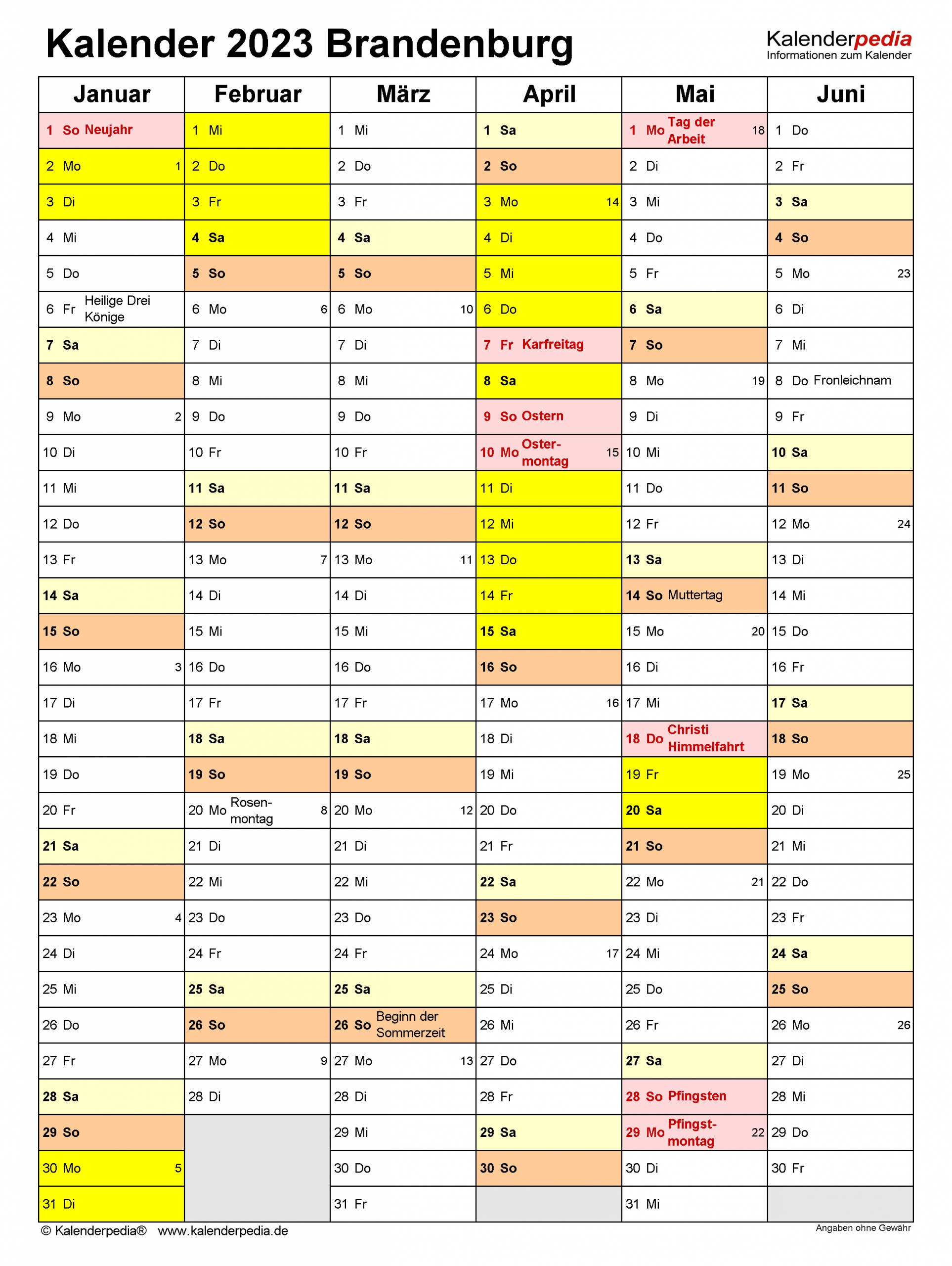 Kalender 2023 Brandenburg: Ferien, Feiertage, Pdf-Vorlagen