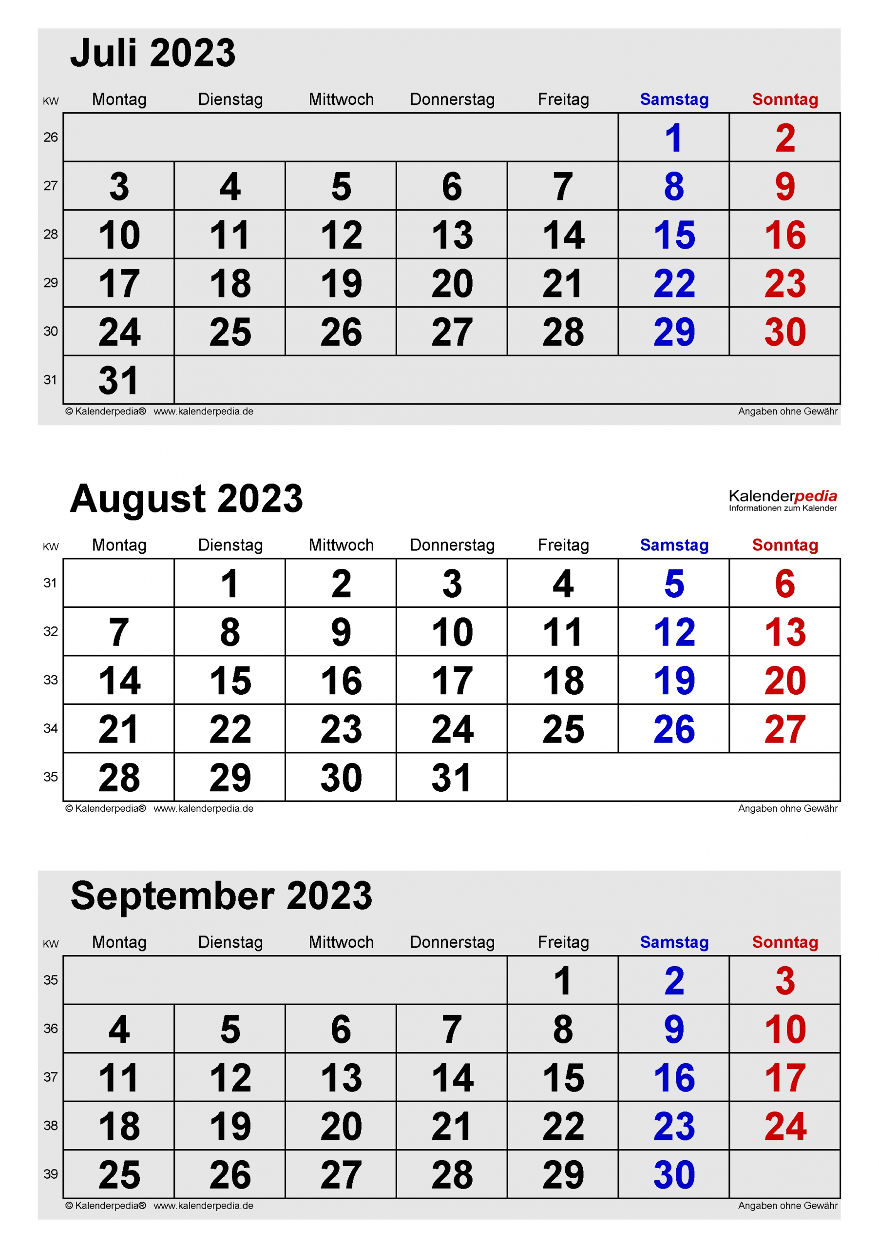 Kalender August 2023 Als Word-Vorlagen