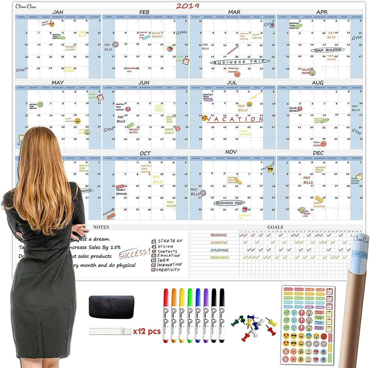 Large Dry Erase Wall Calendar 5 Feet- 48&quot;X60&quot; 2021 Undated