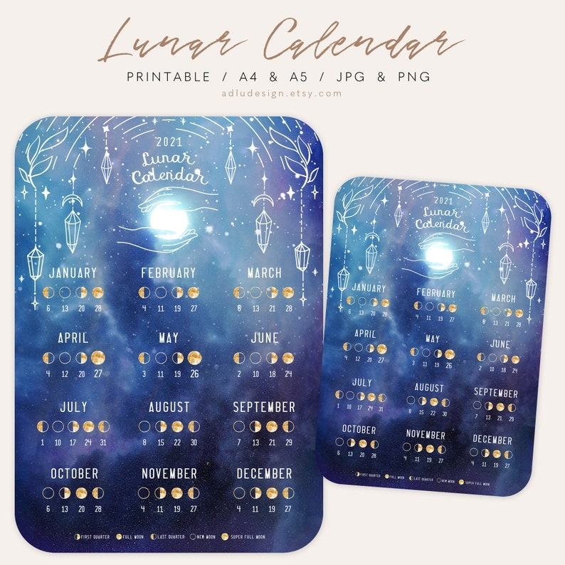 Lunar Calendar 2021 Printable Moon Phases And Cycles | Etsy