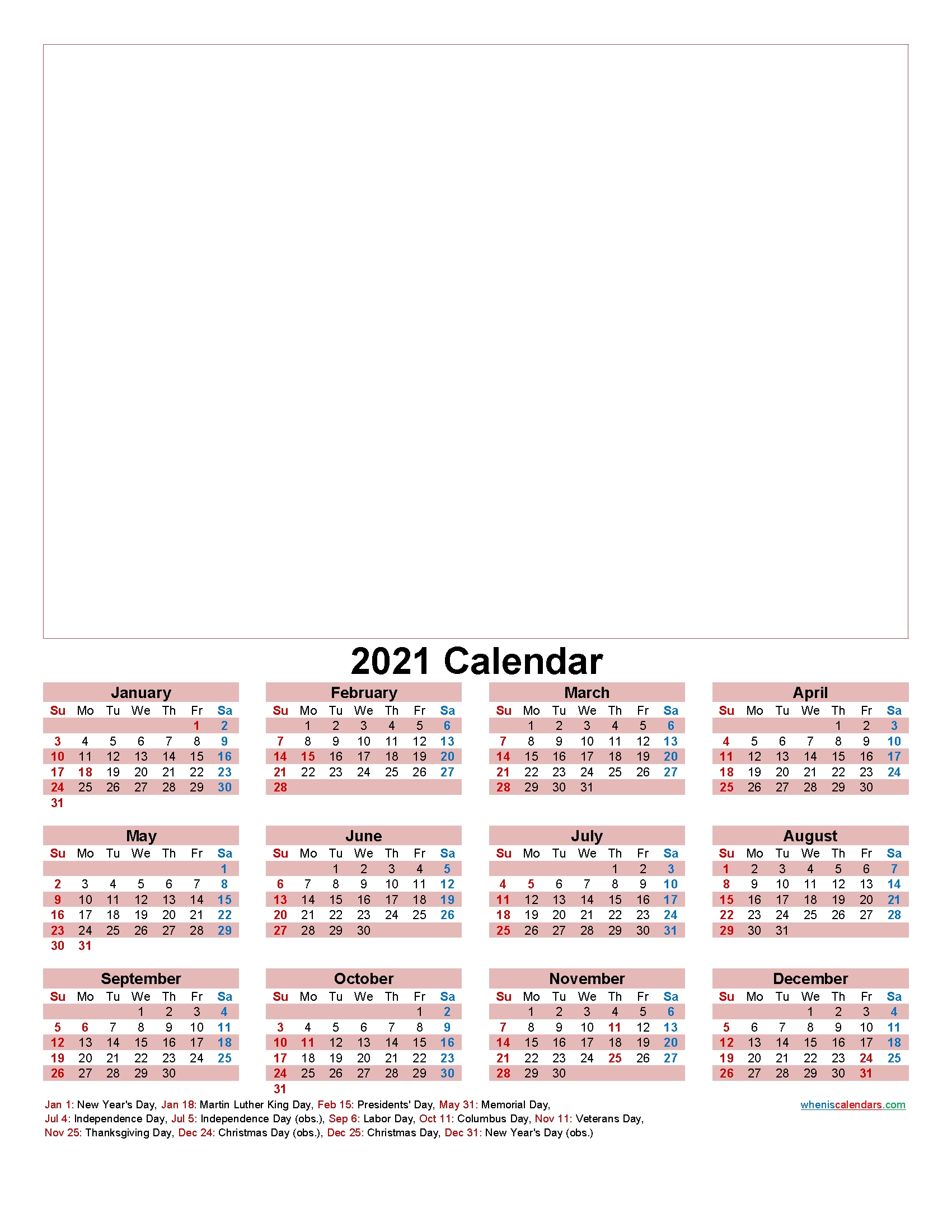 Make Your Own Calendar Free 2021 - Template No.f21Y38