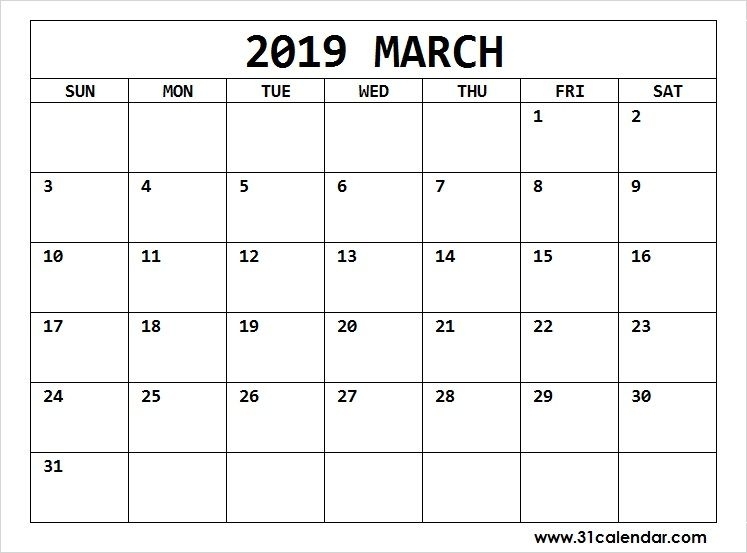 March 2019 Calendar Landscape Editable | Monthly Calendar