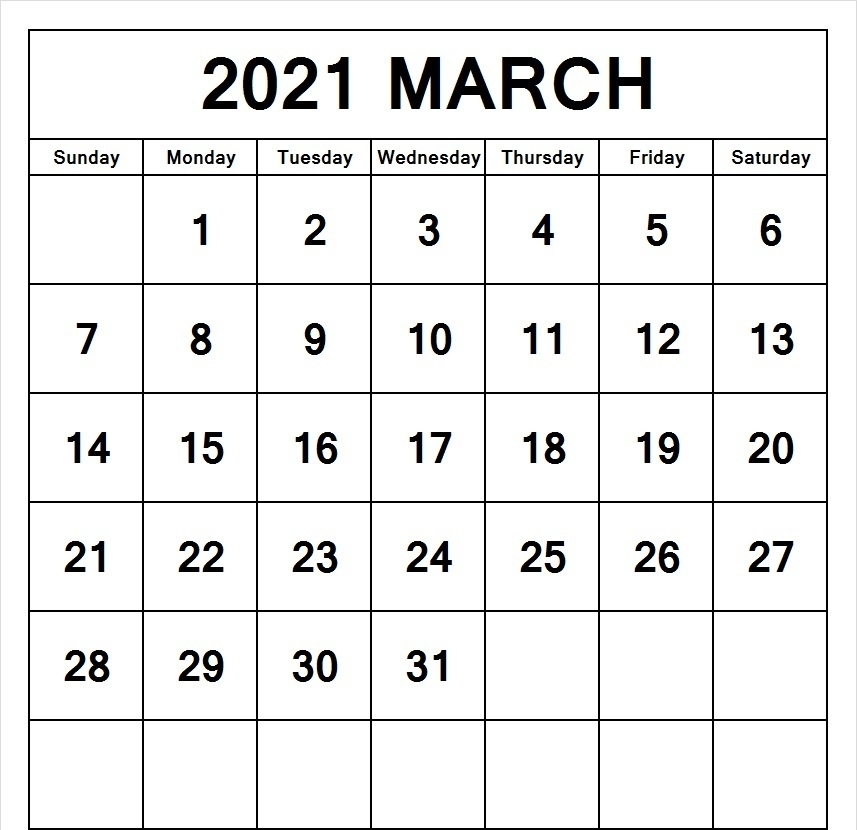 March 2021 Calendar Pdf, Excel, Word Templates