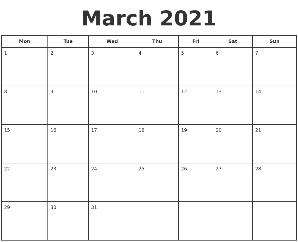 March 2021 Calendar | Printable Calendars 2021