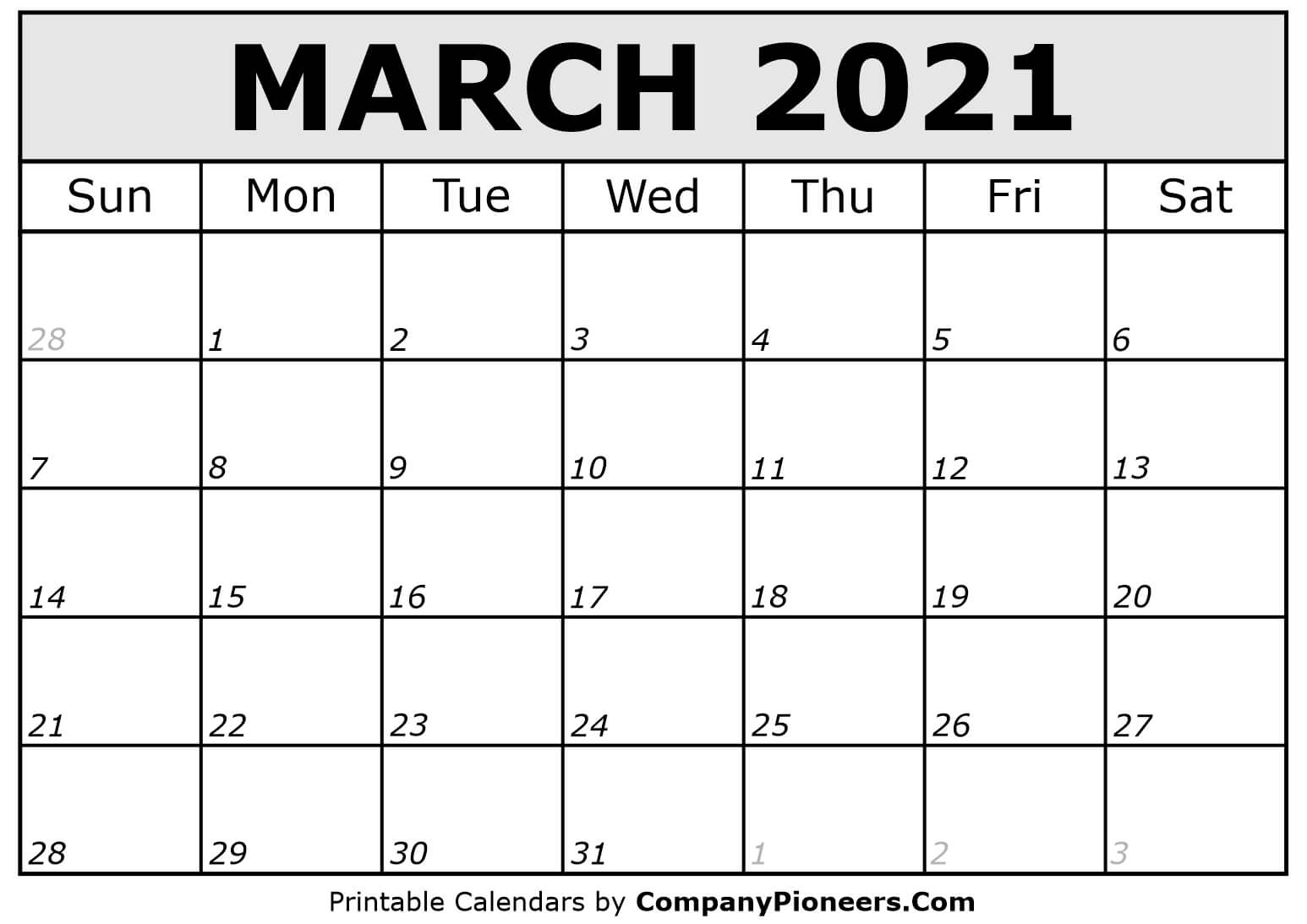 March 2021 Calendar Printable - Printable 2020 Calendars