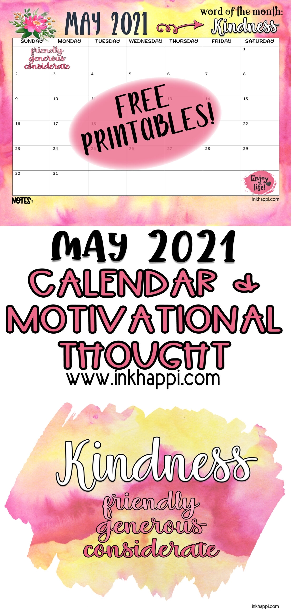 May 2021 Calendar And A Thought About Kindness - Inkhappi