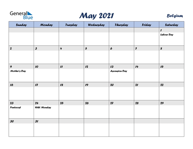 May 2021 Calendar - Belgium