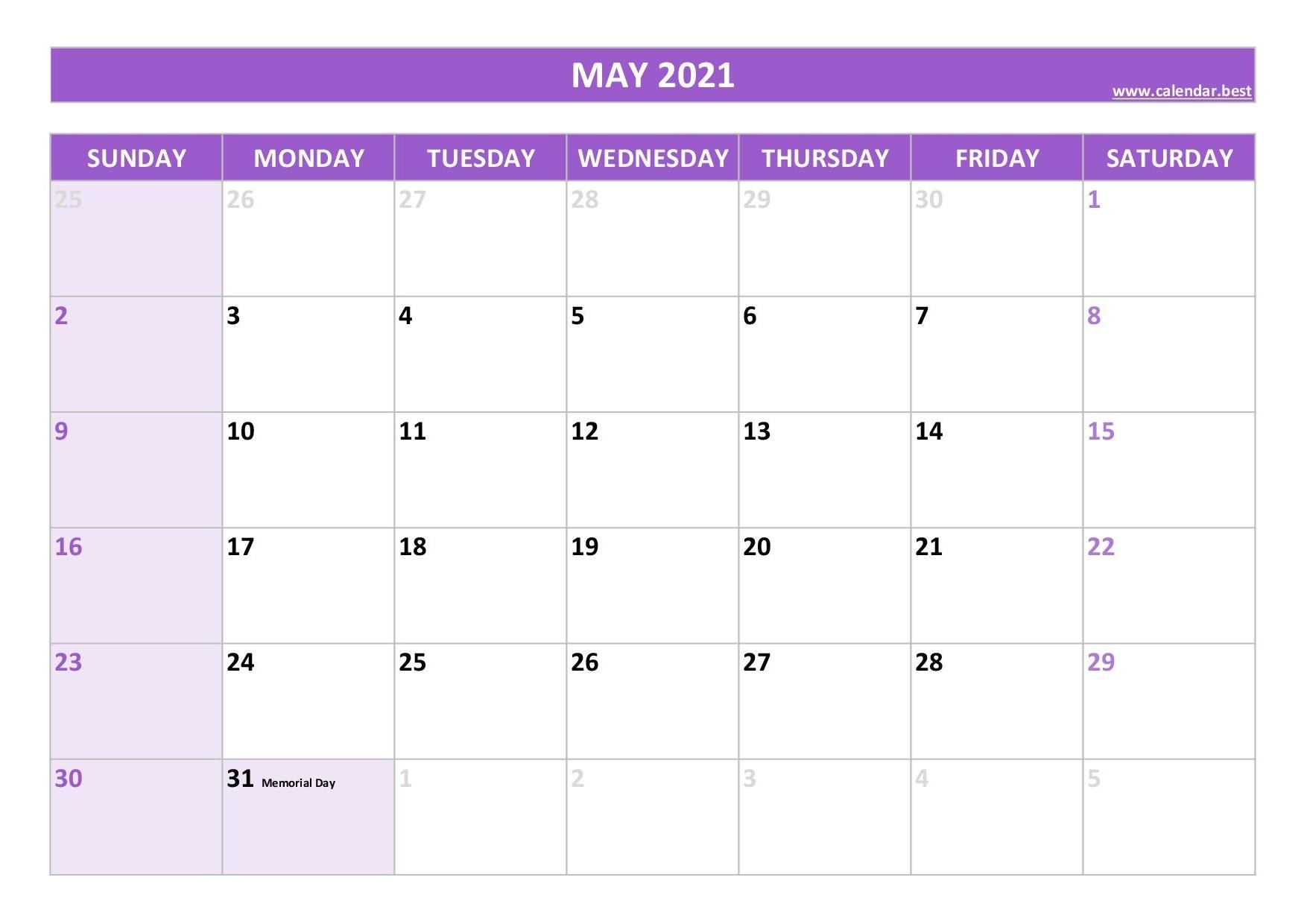 May 2021 Calendar -Calendar.best