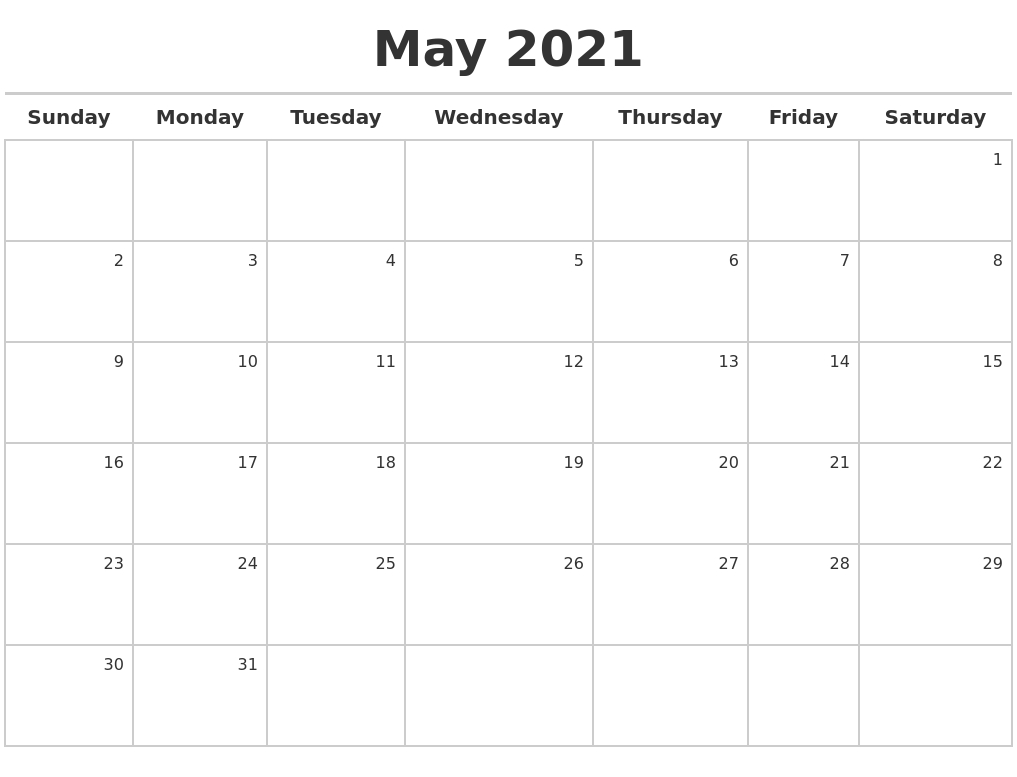 May 2021 Calendar Maker