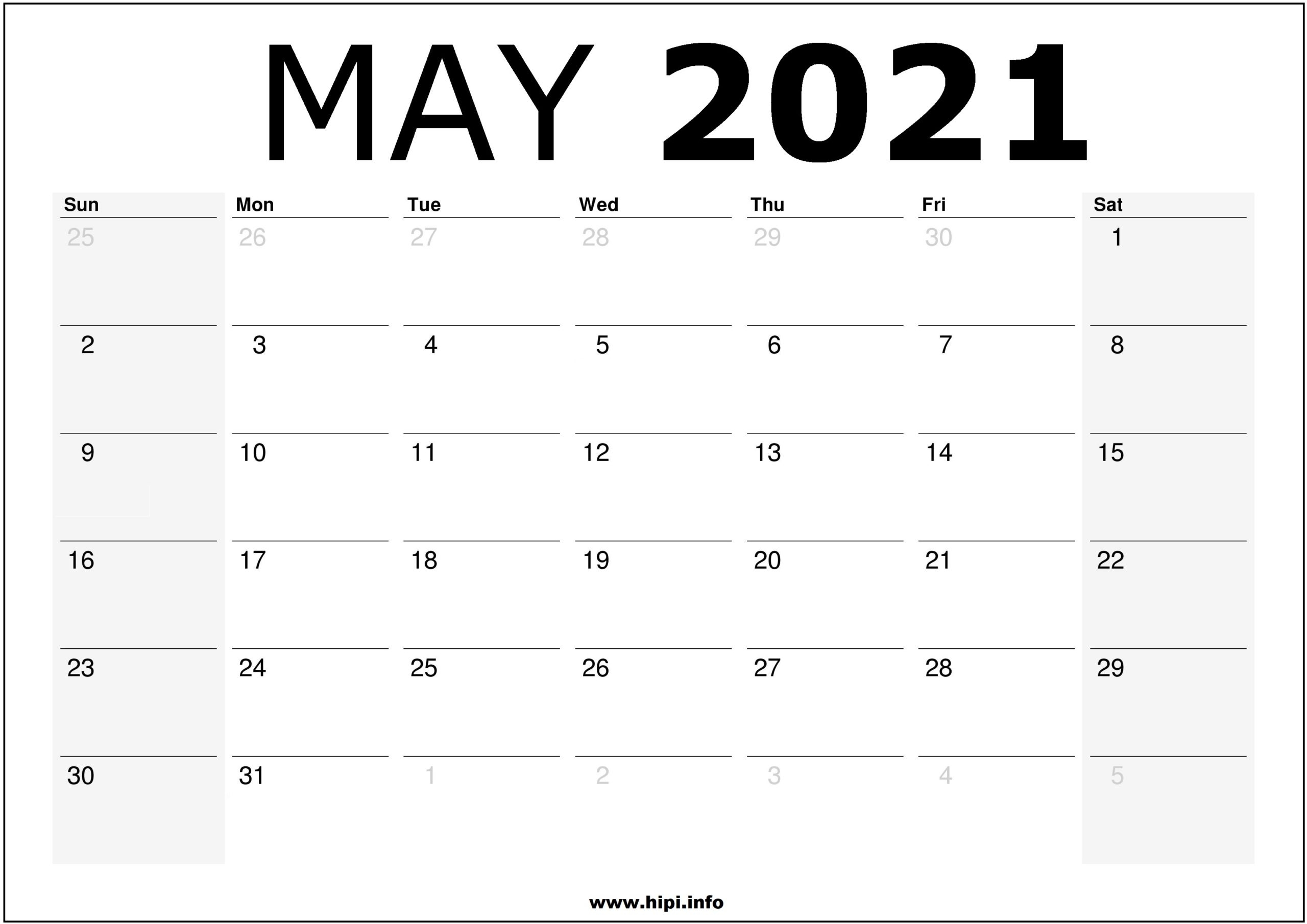 May 2021 Calendar Printable - Monthly Calendar Free