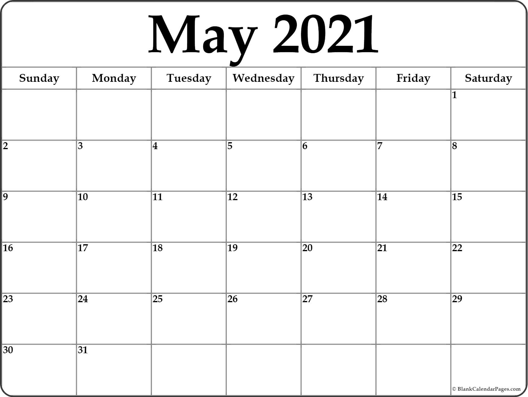 May 2021 Calendar Printable Pdf