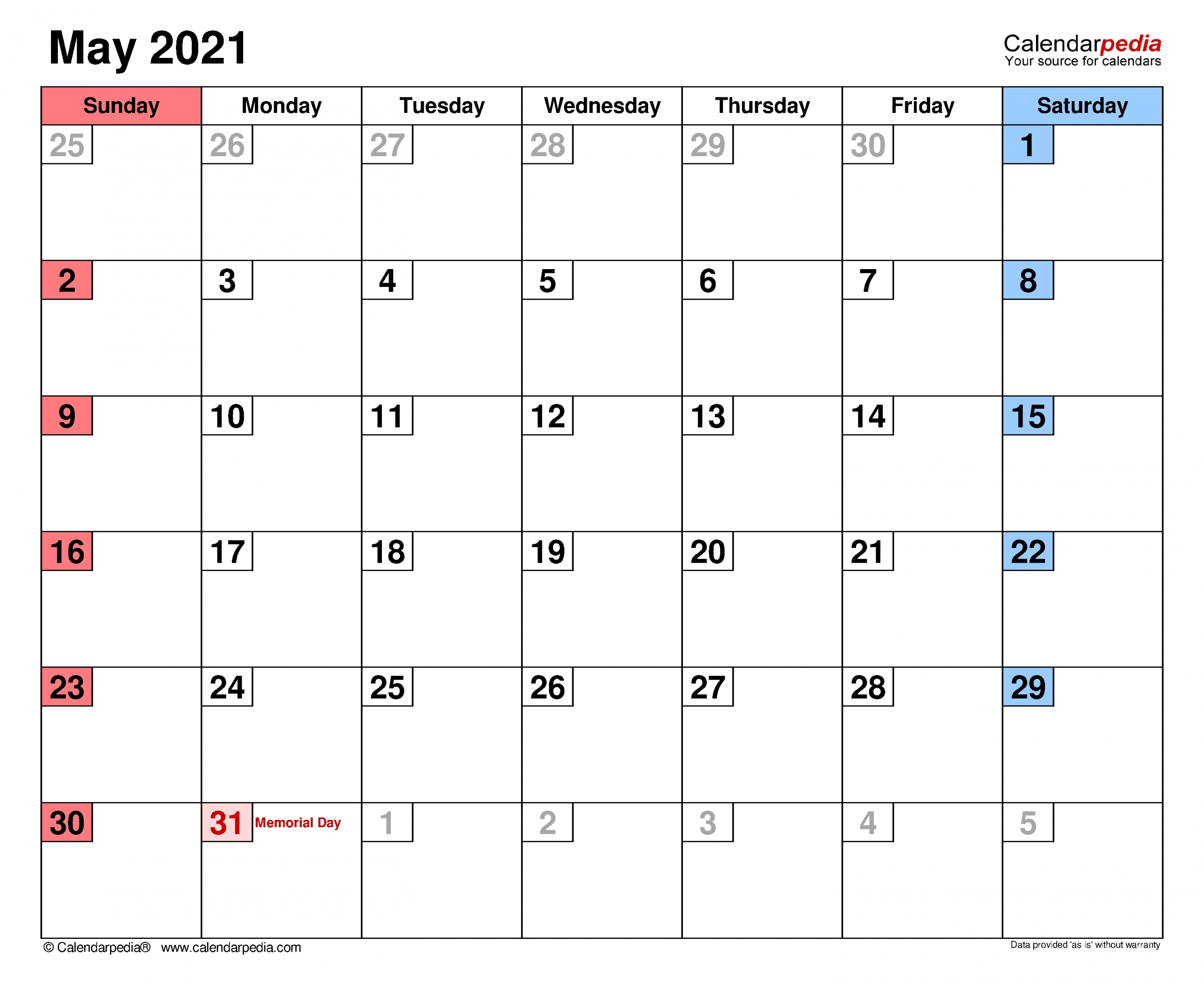 May 2021 Calendar | Templates For Word, Excel And Pdf