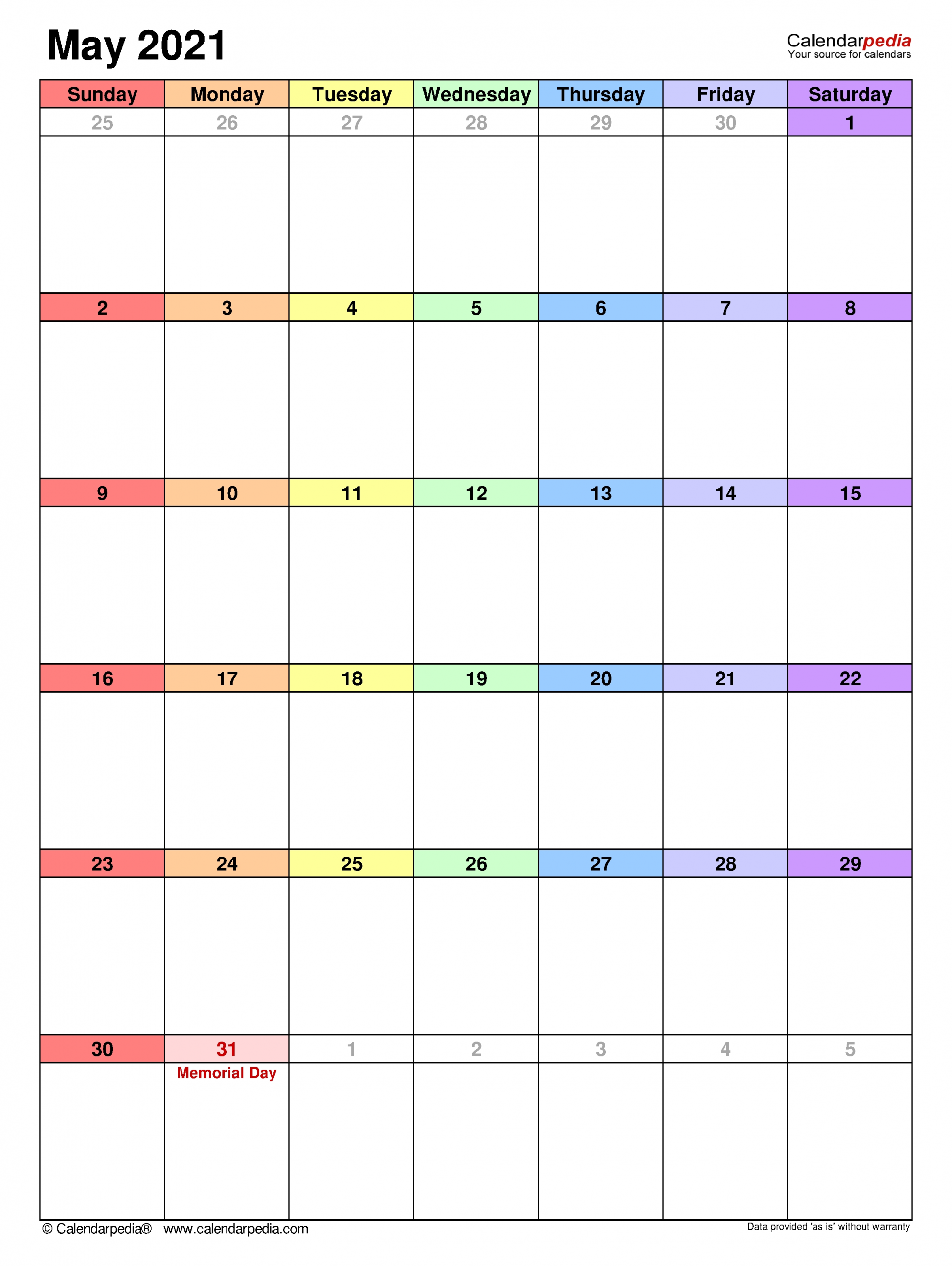May 2021 Calendar | Templates For Word, Excel And Pdf