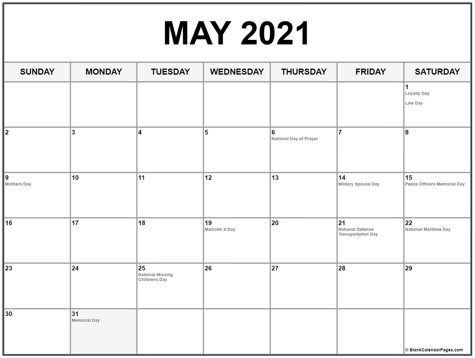 May 2021 Calendar With Holidays Printable | 2021 Printable