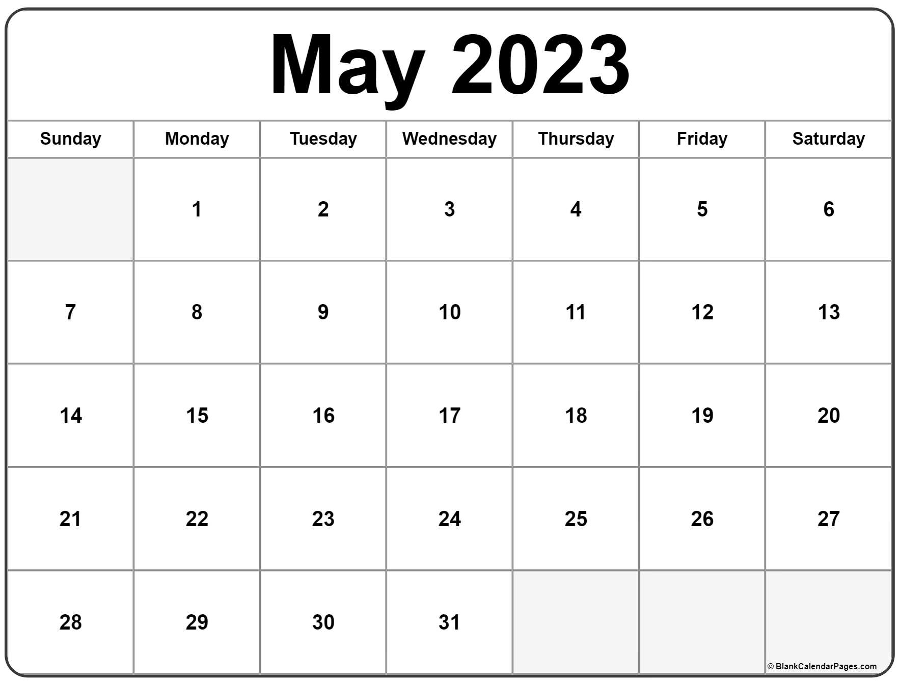 May 2023 Calendar | Free Printable Monthly Calendars
