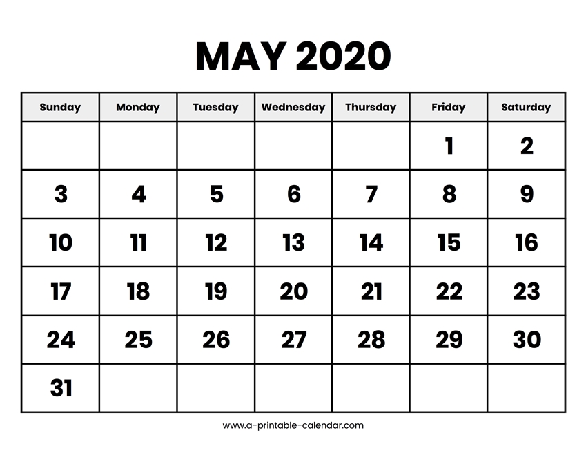 May Calendar For 2020