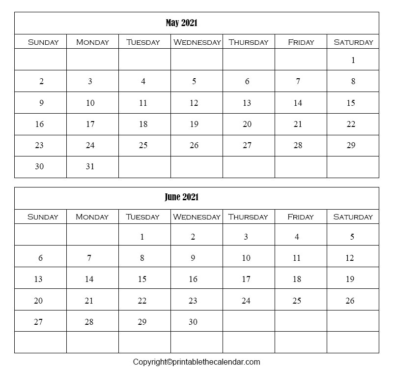 May June 2021 Calendar [Free Printable Template