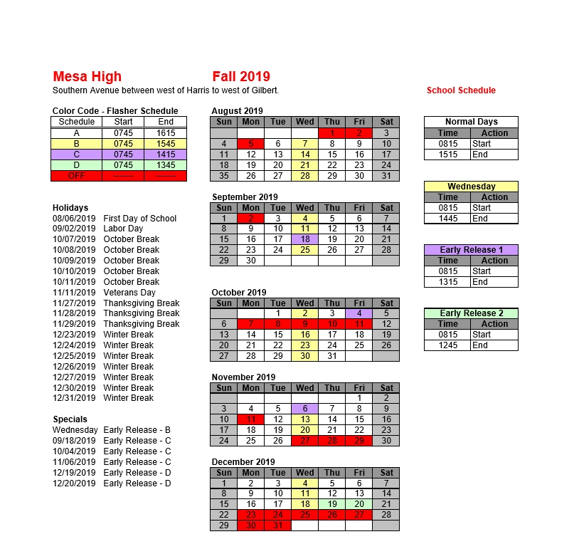 Mesa Fall 2019 School Zone Camera Schedule Mesa High