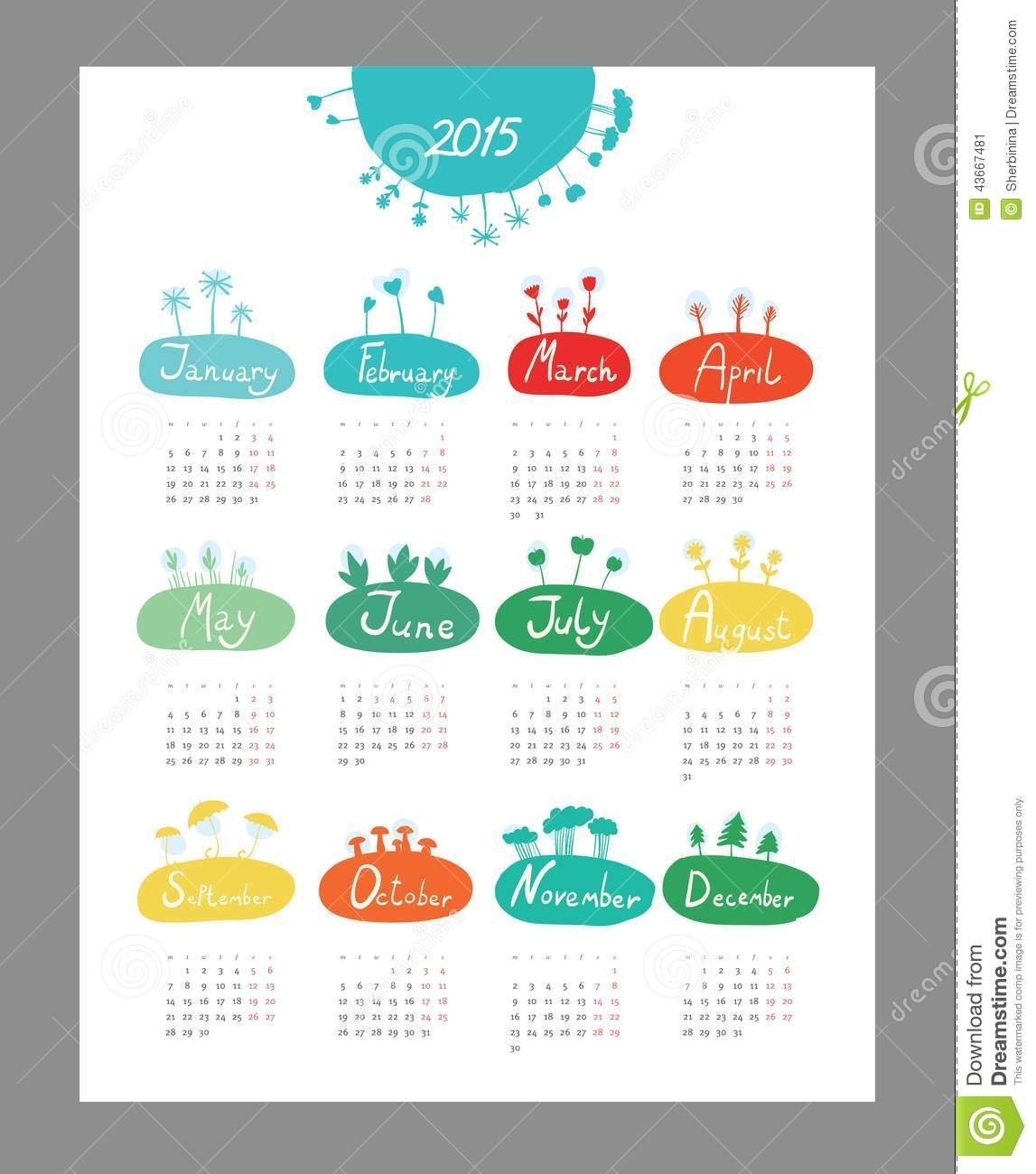 Mini Cute Calendar 2015 Seasons Stock Vector
