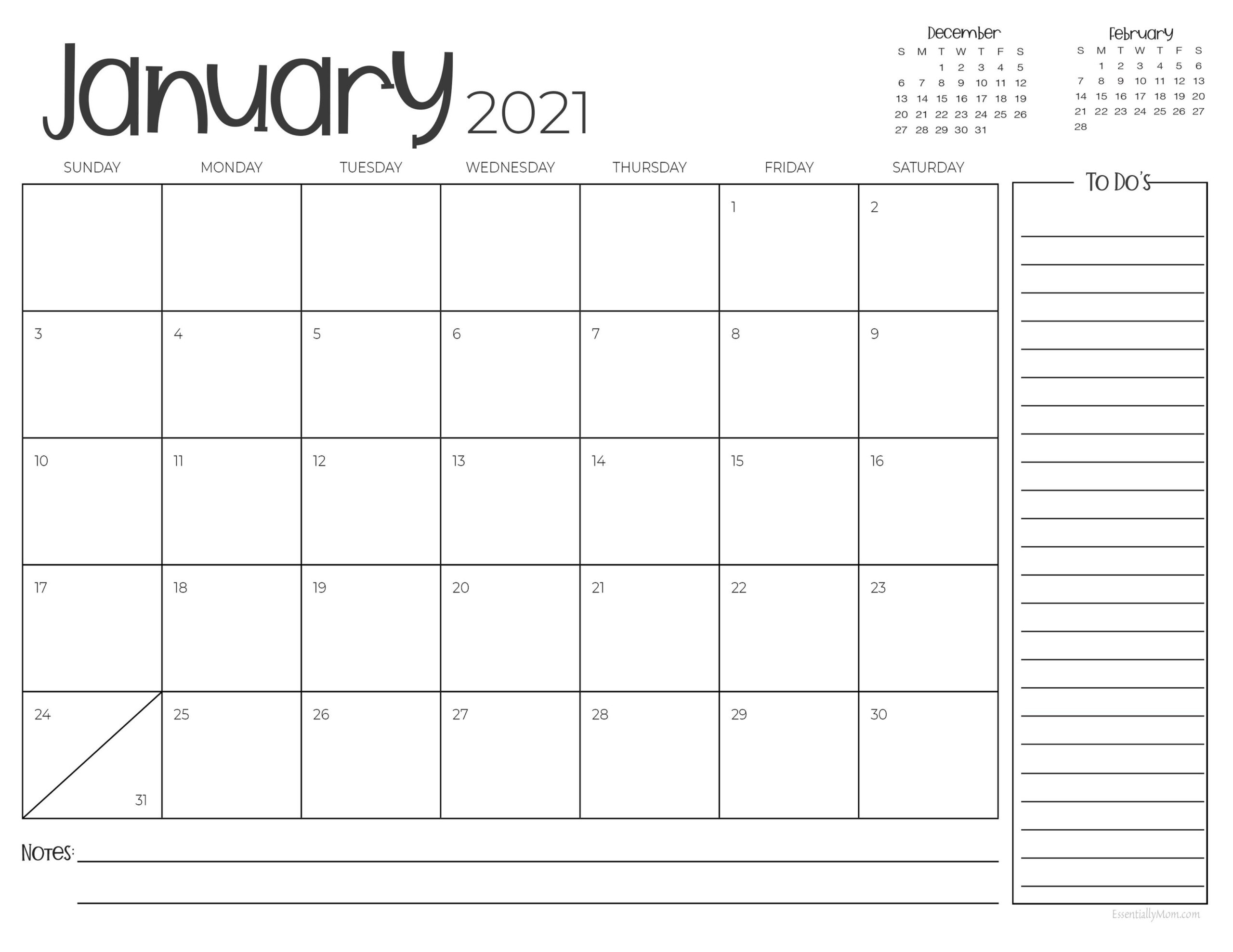 Minimalist 2021 Printable Monthly Calendar | Printables