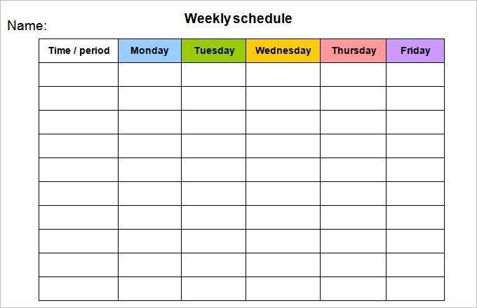 Monday-Friday Schedule Template | Weekly Calendar Template