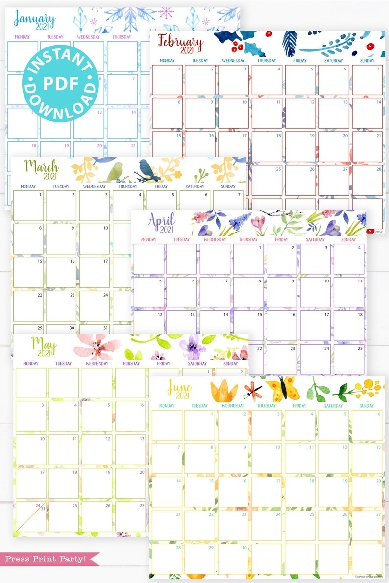 Monday Start 2021 Printable Calendar Template Set