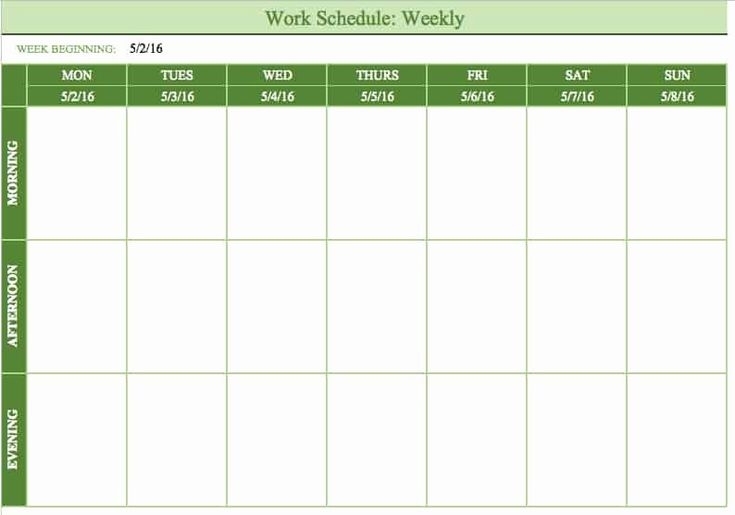 Monday Through Sunday Schedule Template Luxury Free Work