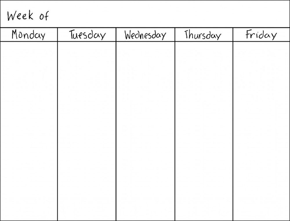 Monday Thru Friday Printable Calendar | Blank Weekly