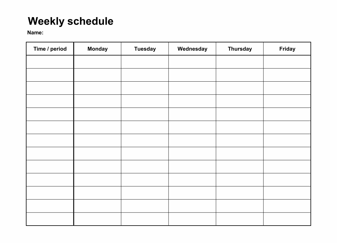 Monday+Through+Friday+Schedule+Template In 2020 | Schedule