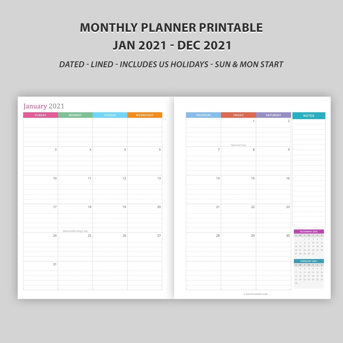 Monthly Calendar 2021 - Vertical Layout - Download Free