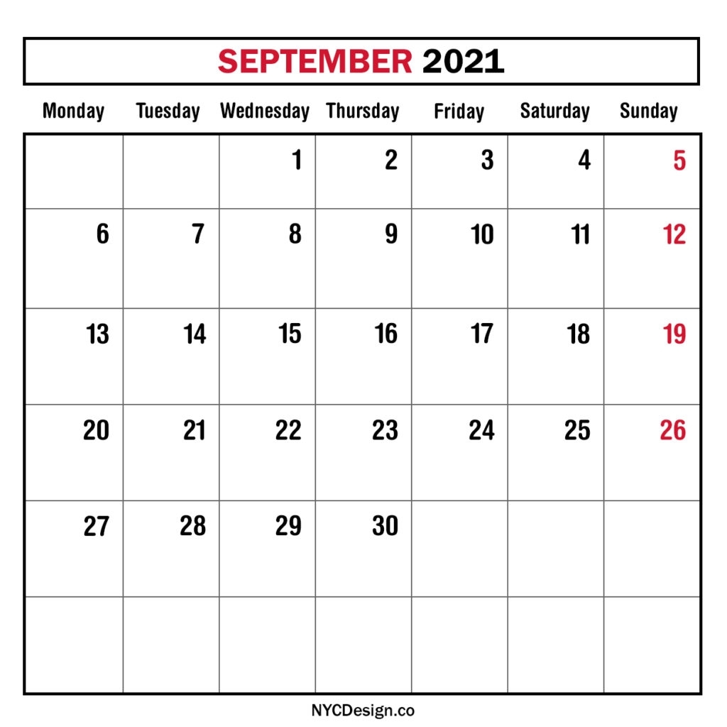 Monthly Calendar September 2021, Monthly Planner