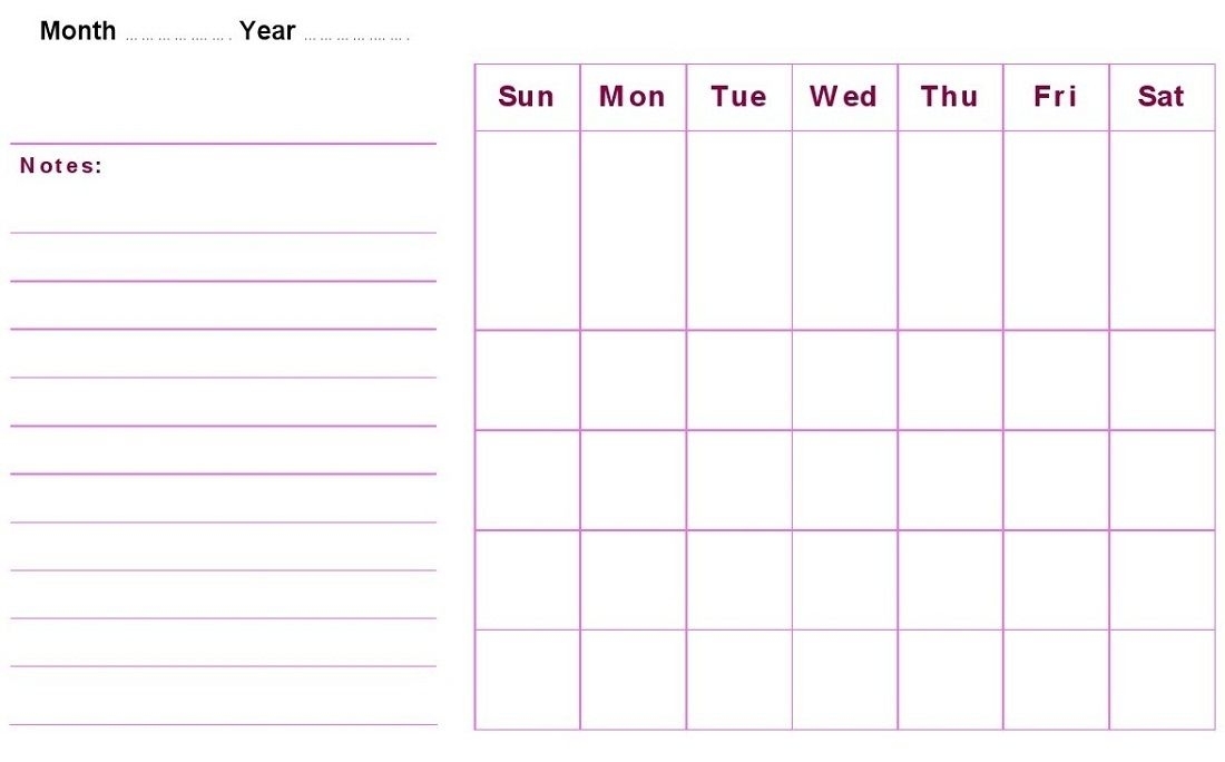 Monthly Calendar Template Free Printable | Monthly