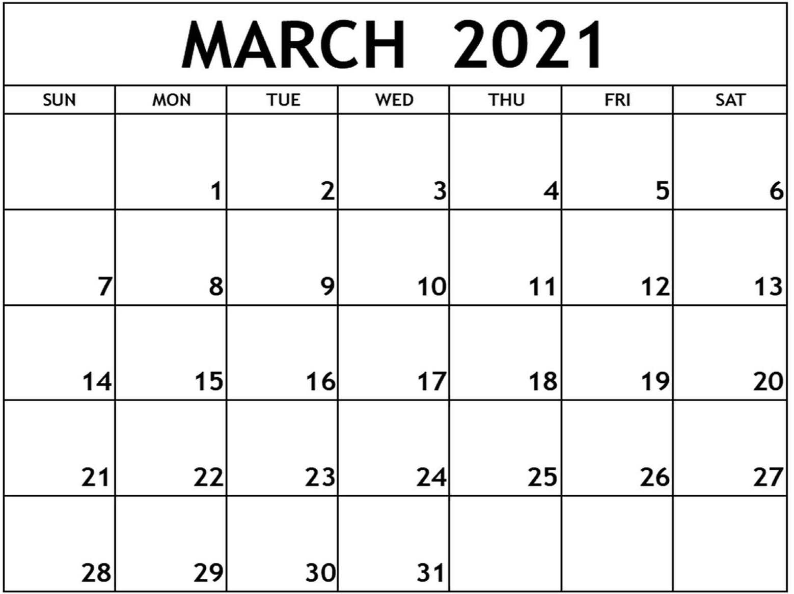 Monthly March Calendar 2021 Printable Notes - Printable