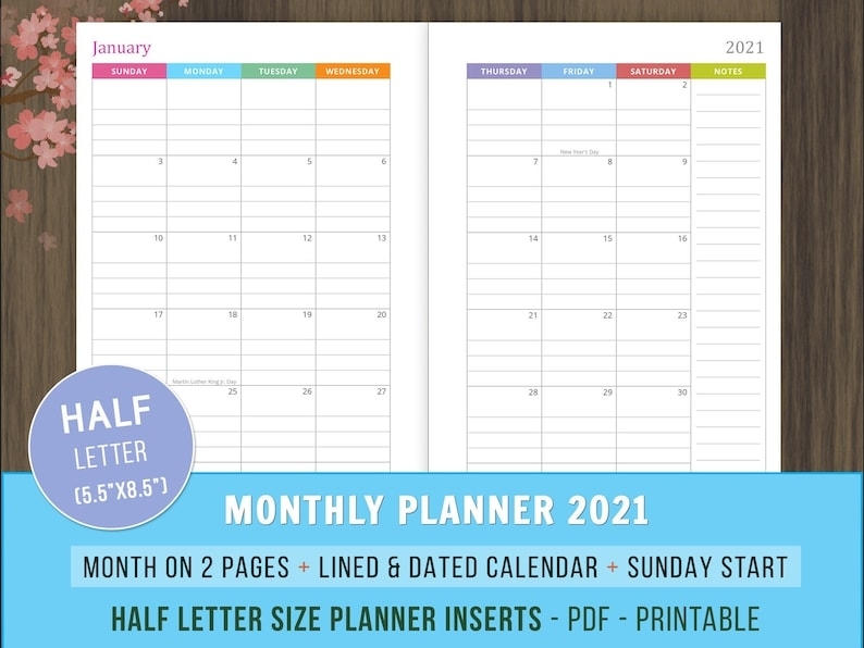 Monthly Planner 2021 Inserts Lined And Dated Mo2P Calendar