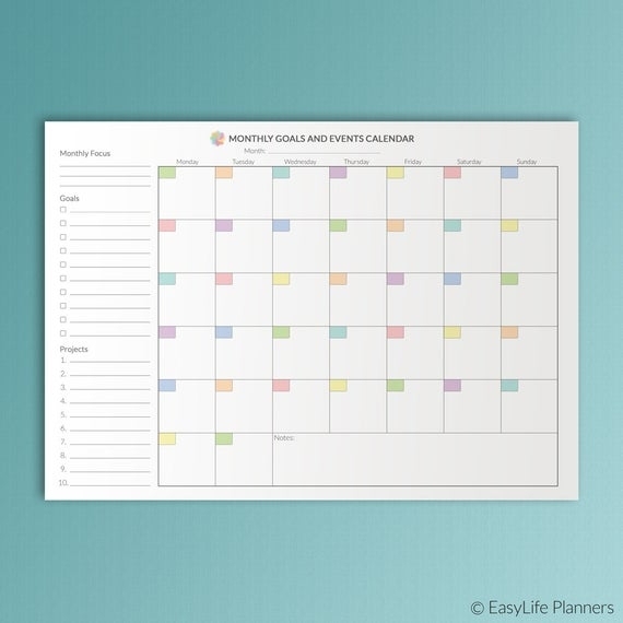 Monthly Planner Printable Monthly Wall Calendar Pdf