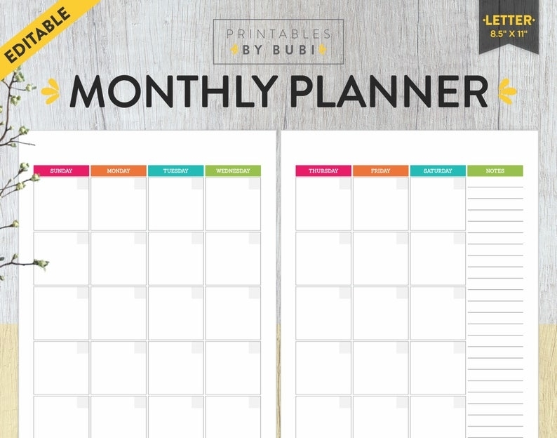 Monthly Planner Undated Planner Agenda Printable Monthly