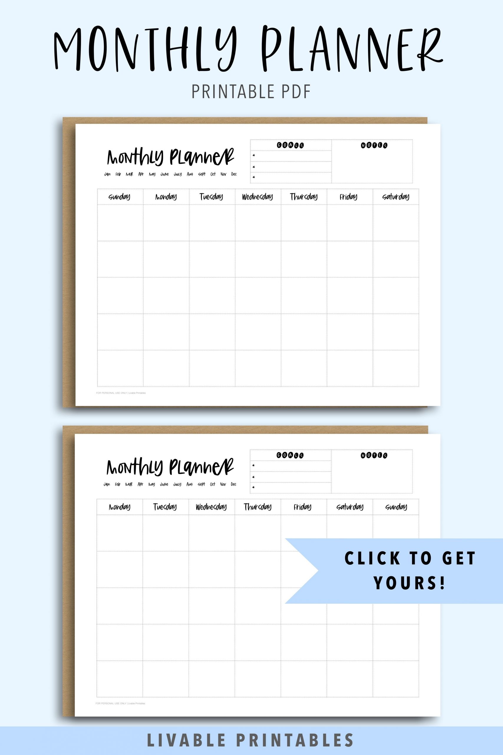 Monthly Undated Planner | Undated Monthly Printable