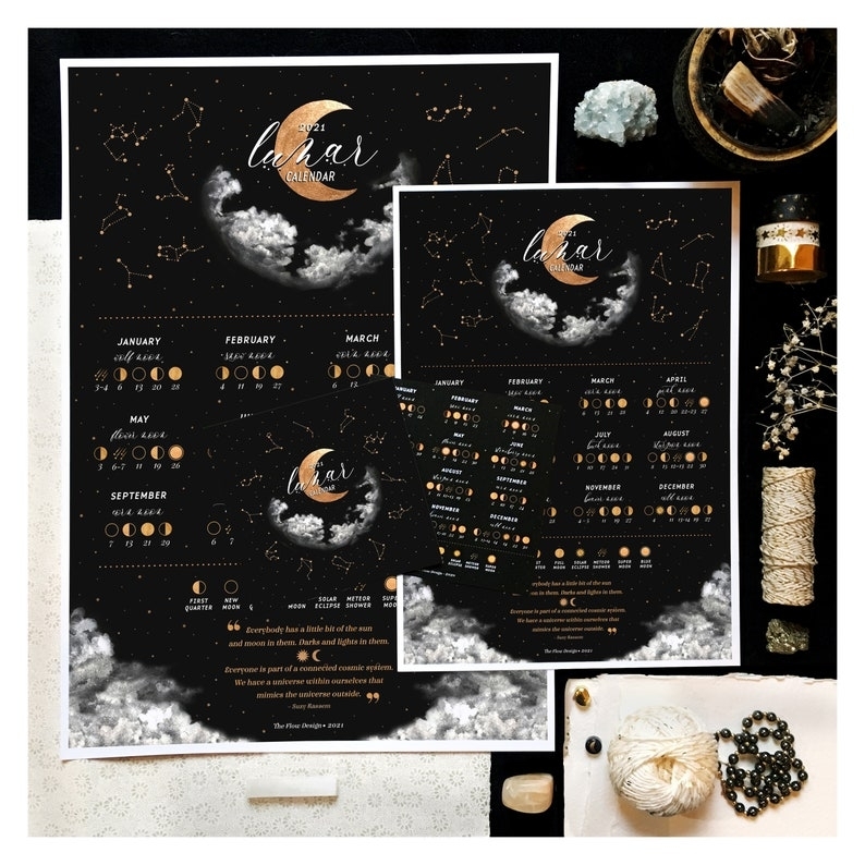 Moon Calendar 2021 Printable Lunar Calendar Print Black