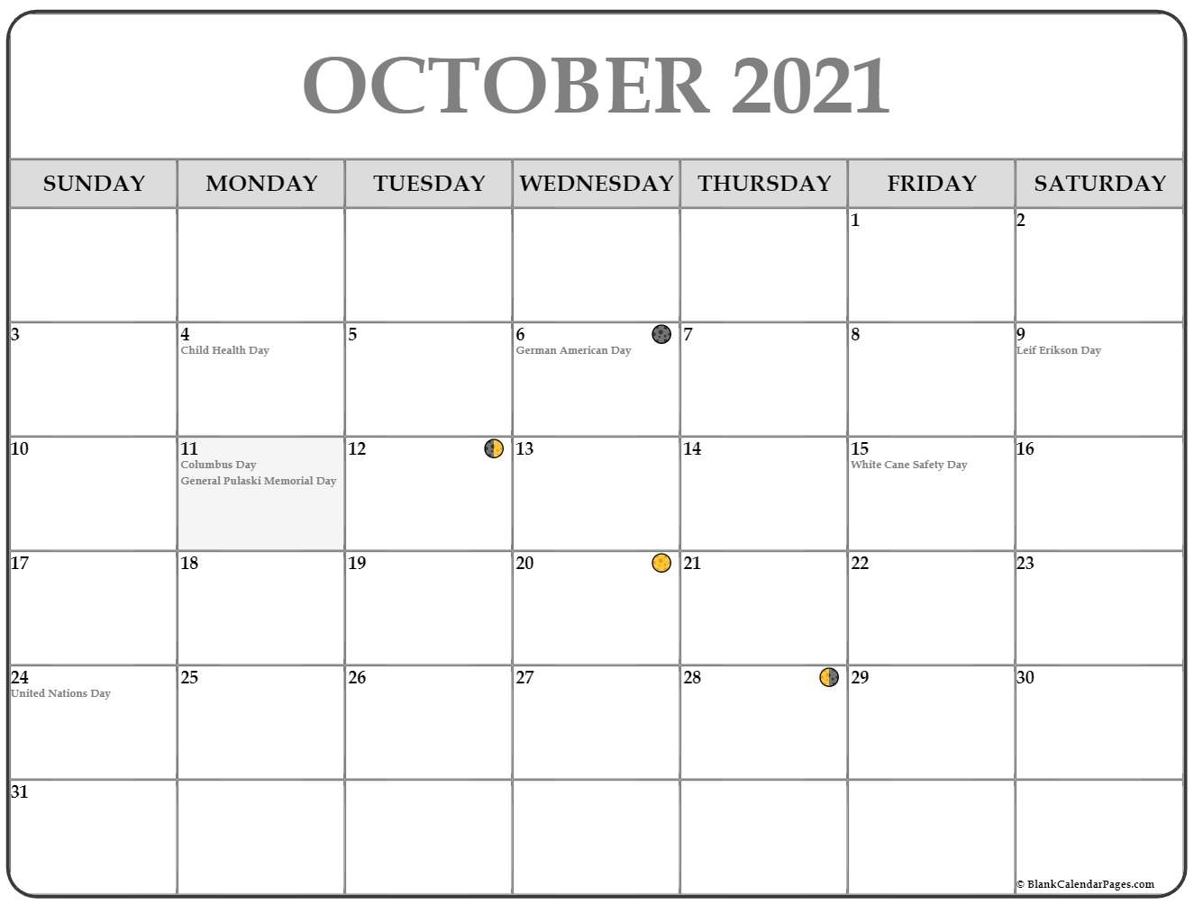 Moon Calendar October 2021 | Calendar 2021