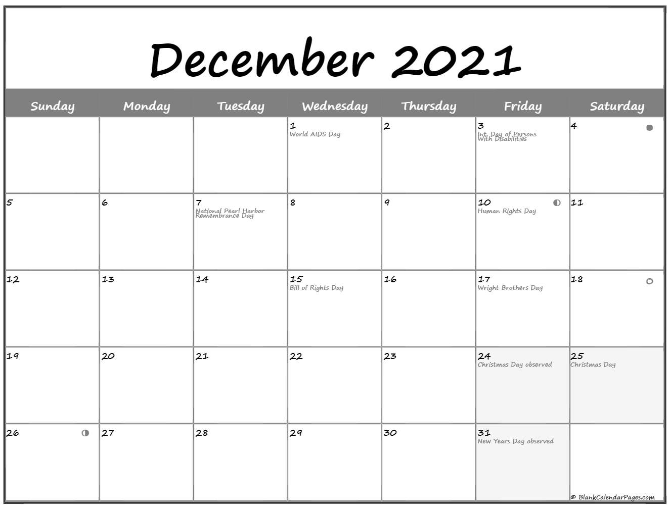 Moon Phase Calendar December 2021 | 2021 Calendar