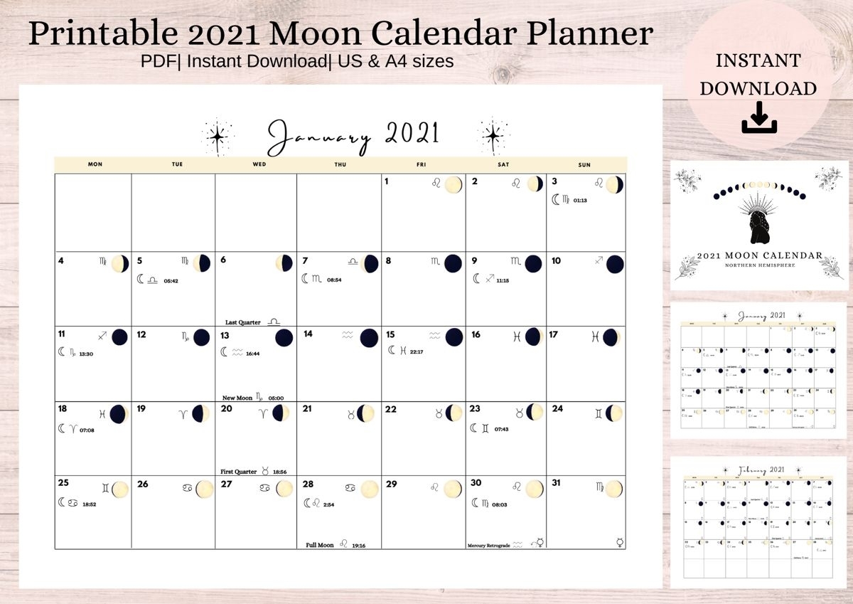 Moon Phases Calendar 2021|Lunar Calendar|Book Of Shadows