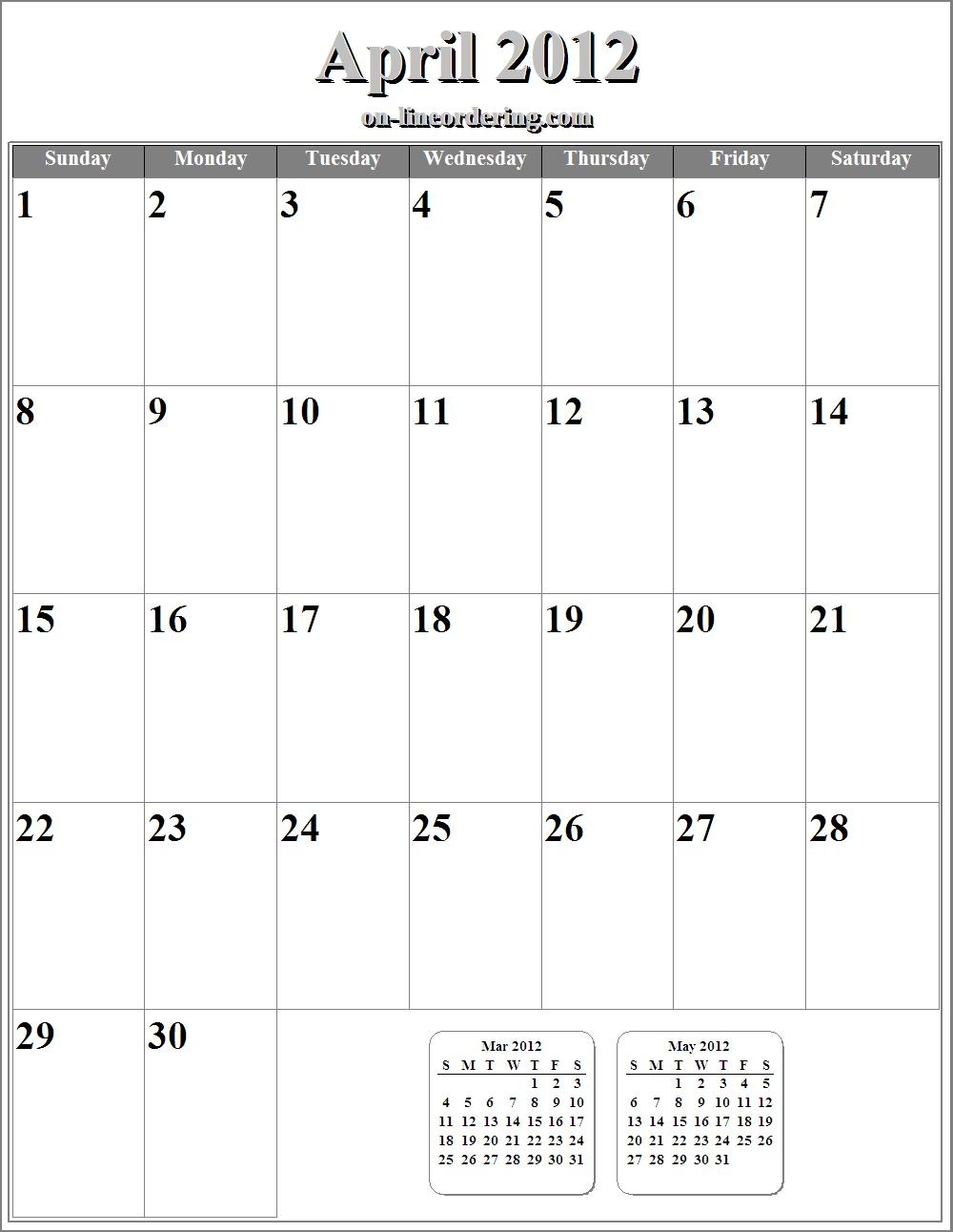 Nevenkitis: Free Printable April Calendar 2012