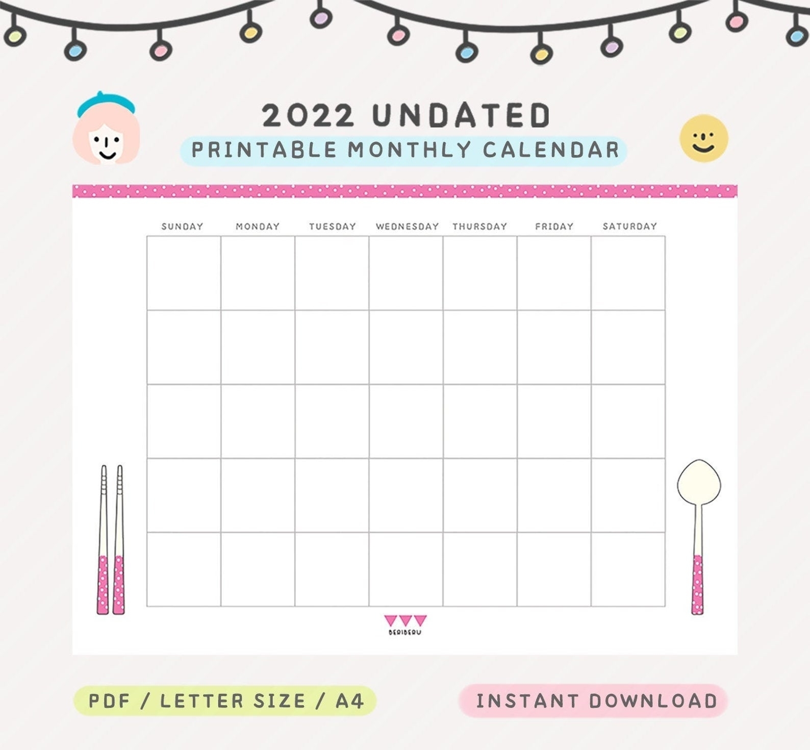 New 2021 2022 Printable Monthly Undated Calendar Cute | Etsy