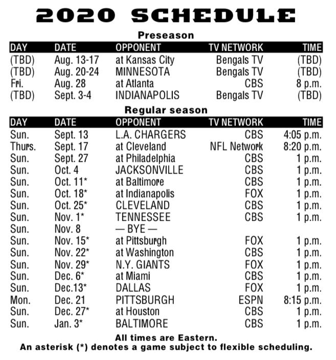 Nfl Schedule 2020 Printable