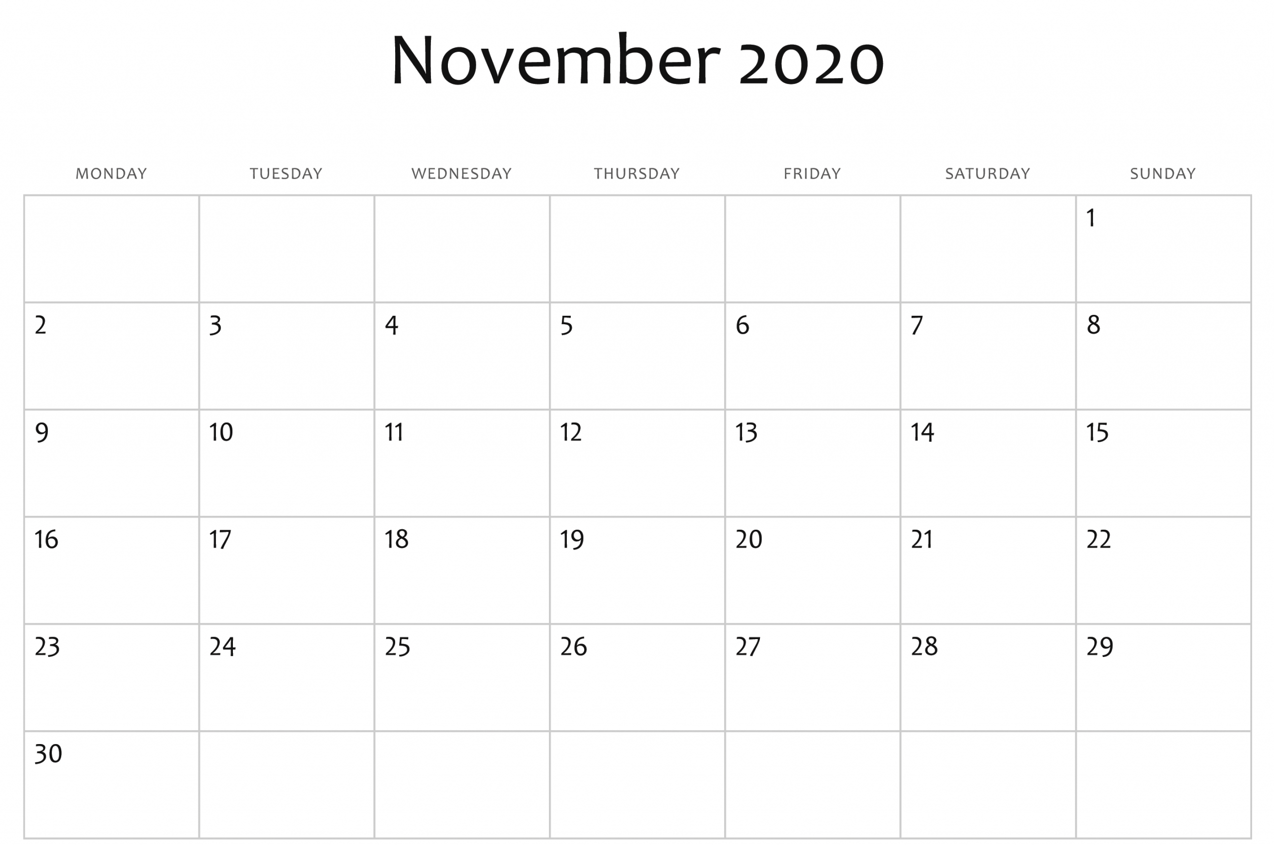 November 2020 Calendar Blank Editable | Calendar Pages