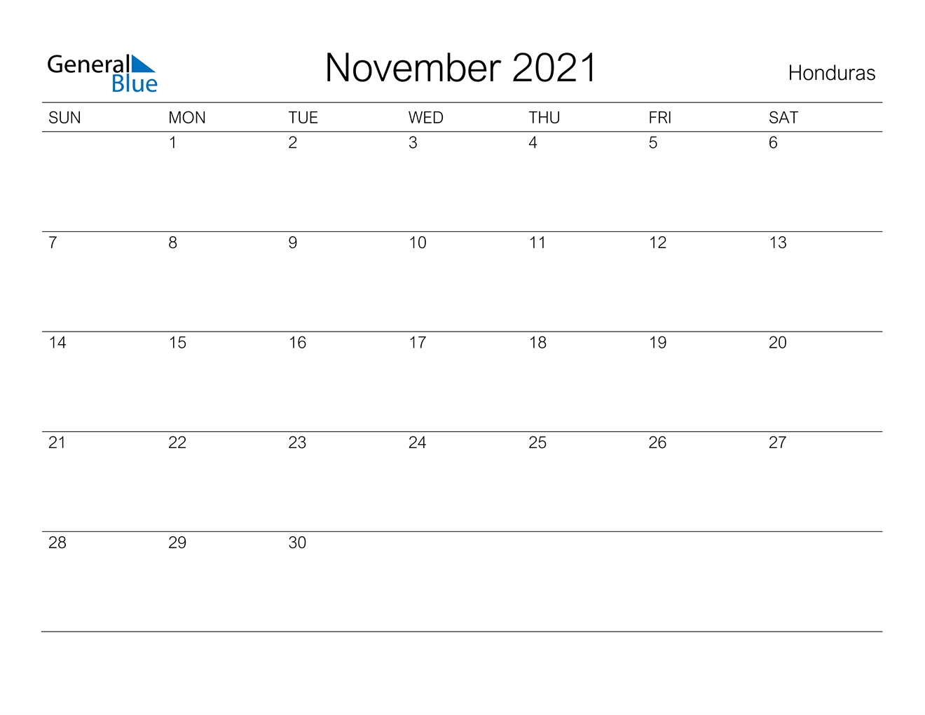 November 2021 Calendar - Honduras